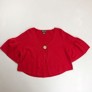 FIO Wool Cardigan Sweater Shrug Large Holiday Scarlett Red Ruffle Sleeve